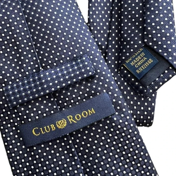 Club Room Navy Polka Dot Silk Necktie - Picture 3 of 3